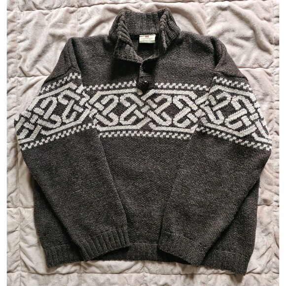 Carraig Donn Celtic Knot Troyer Sweater Ireland 100% Wool Mens XXL 2X Fisherman - Picture 1 of 5